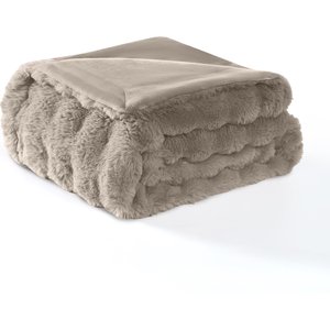 MODERN THREADS Water-Resistant Faux Rabbit Fur Ultra-Soft Plush Couch Blanket for Dogs & Cats, Brown, Large