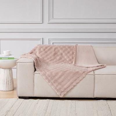 Show full view: MODERN THREADS Water-Resistant Faux Rabbit Fur Ultra-Soft Plush Couch Blanket for Dogs & Cats, Khaki, Medium slide 5 of 7