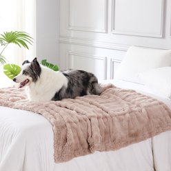 MODERN THREADS Water-Resistant Faux Rabbit Fur Ultra-Soft Plush Couch Blanket for Dogs & Cats, Khaki, Medium slide 2 of 6