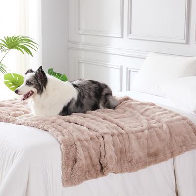 Show full view: MODERN THREADS Water-Resistant Faux Rabbit Fur Ultra-Soft Plush Couch Blanket for Dogs & Cats, Khaki, Medium slide 4 of 7