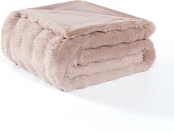 MODERN THREADS Water-Resistant Faux Rabbit Fur Ultra-Soft Plush Couch Blanket for Dogs & Cats, Khaki, Medium