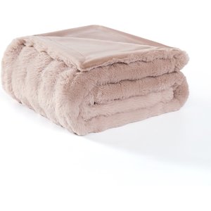 MODERN THREADS Water-Resistant Faux Rabbit Fur Ultra-Soft Plush Couch Blanket for Dogs & Cats, Khaki, Medium