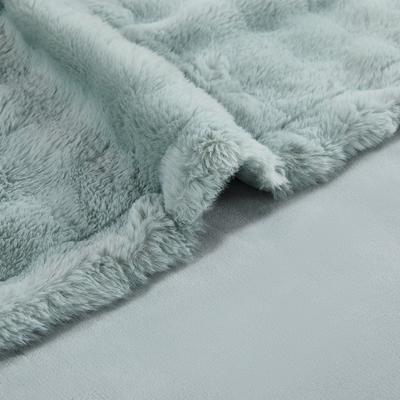 Show full view: MODERN THREADS Water-Resistant Faux Rabbit Fur Ultra-Soft Plush Couch Blanket for Dogs & Cats, Light Blue, Medium slide 6 of 7