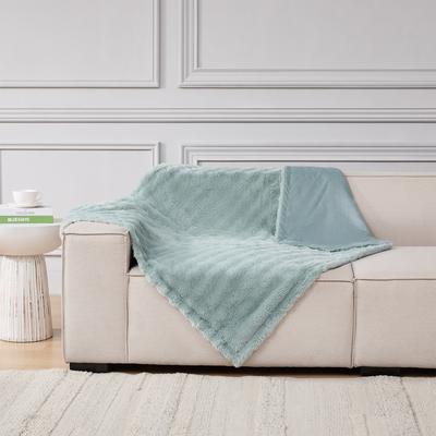 Show full view: MODERN THREADS Water-Resistant Faux Rabbit Fur Ultra-Soft Plush Couch Blanket for Dogs & Cats, Light Blue, Medium slide 5 of 7