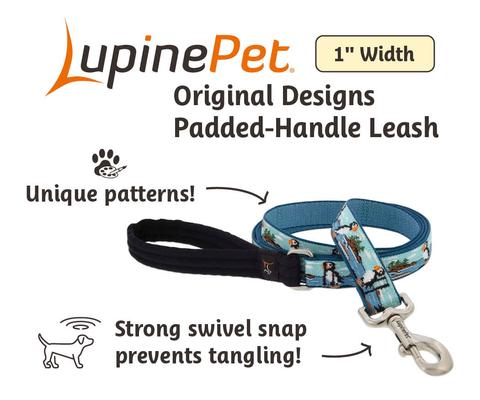 Show full view: LupinePet Nature Inspired Original Design Padded Handle Nylon Dog Leash, Puffins, Regular: 6-ft long, 1-in wide slide 3 of 6