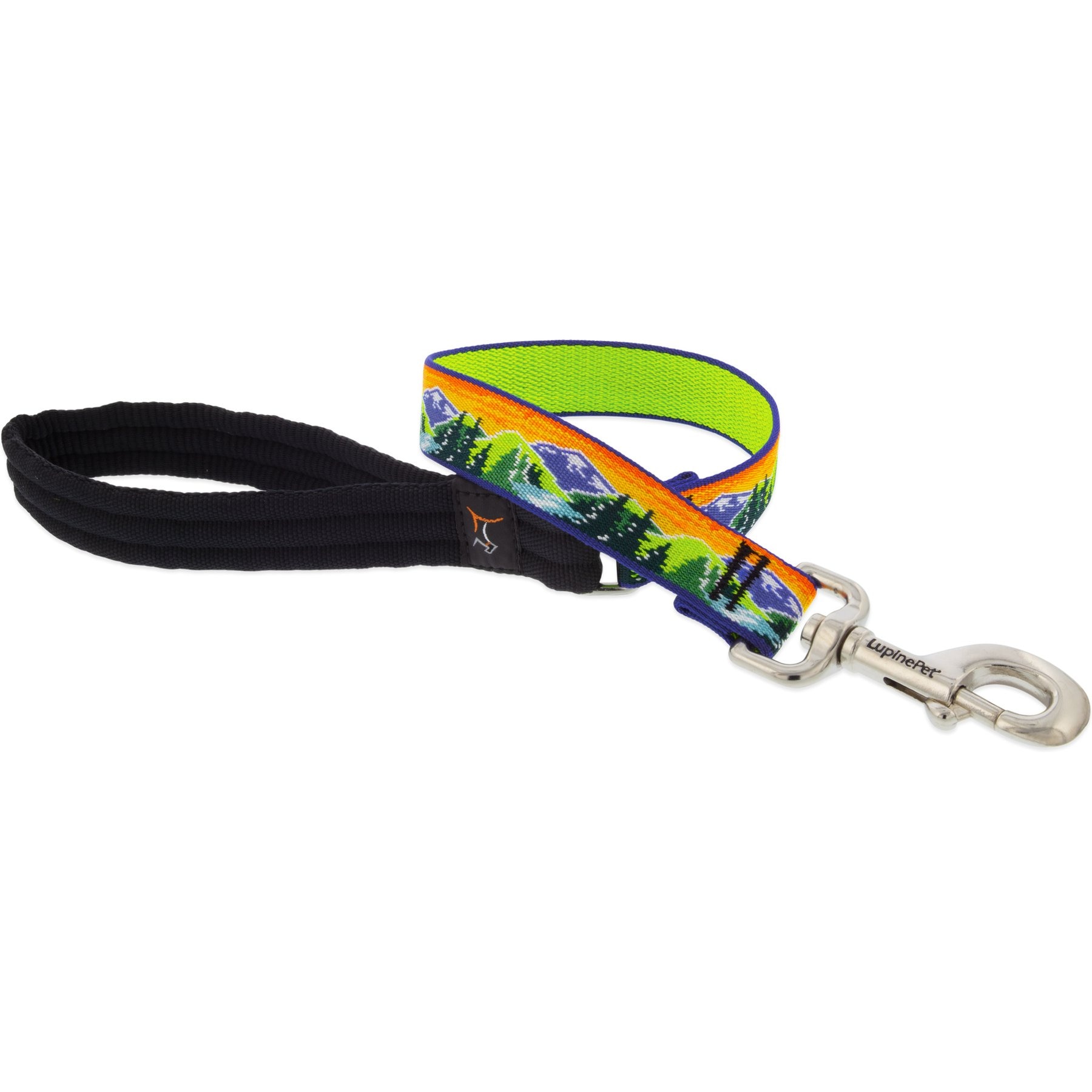 LupinePet Nature Inspired Original Design Padded Handle Nylon Dog Leash, High Country, Short: 2-ft long, 1-in wide