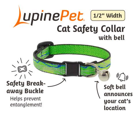 Show full view: LupinePet Nature Inspired Original Design Safety Buckle Nylon Adjustable Breakaway Cat Collar with Bell, 8 to 12-in neck, 1/2-in wide, Intervale slide 2 of 4