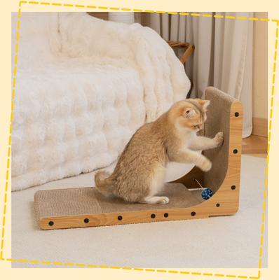 Show full view: Happy & Polly L-Shaped 25.6-in Cat Scratcher with Elastic Toy, 2 count slide 3 of 9