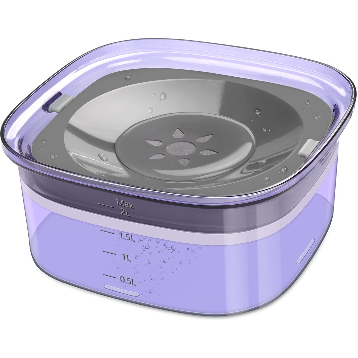 UPSKY Spill Proof, No Splash Non-Skid Plastic Slow Feeder Dog & Cat Water Bowl, 2-L, Purple