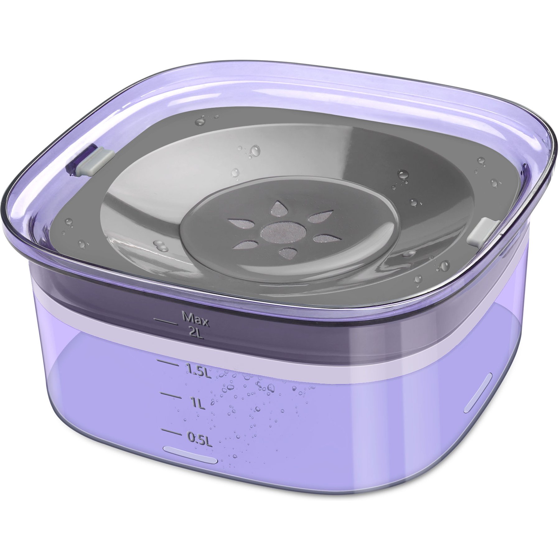 UPSKY Spill Proof, No Splash Non-Skid Plastic Slow Feeder Dog & Cat Water Bowl, 2-L, Purple