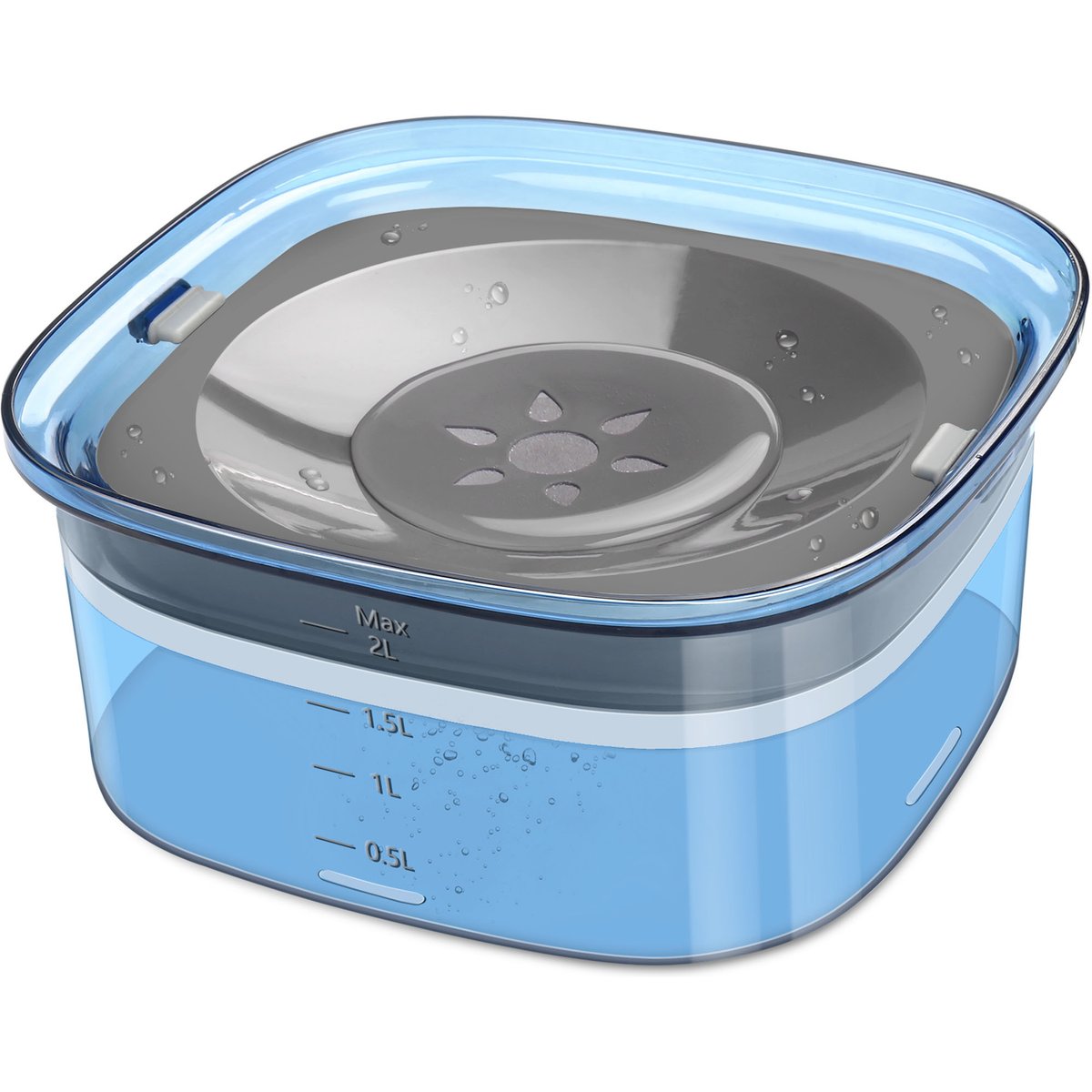 UPSKY Spill Proof, No Splash Non-Skid Plastic Slow Feeder Dog & Cat Water Bowl, 2-L, Blue