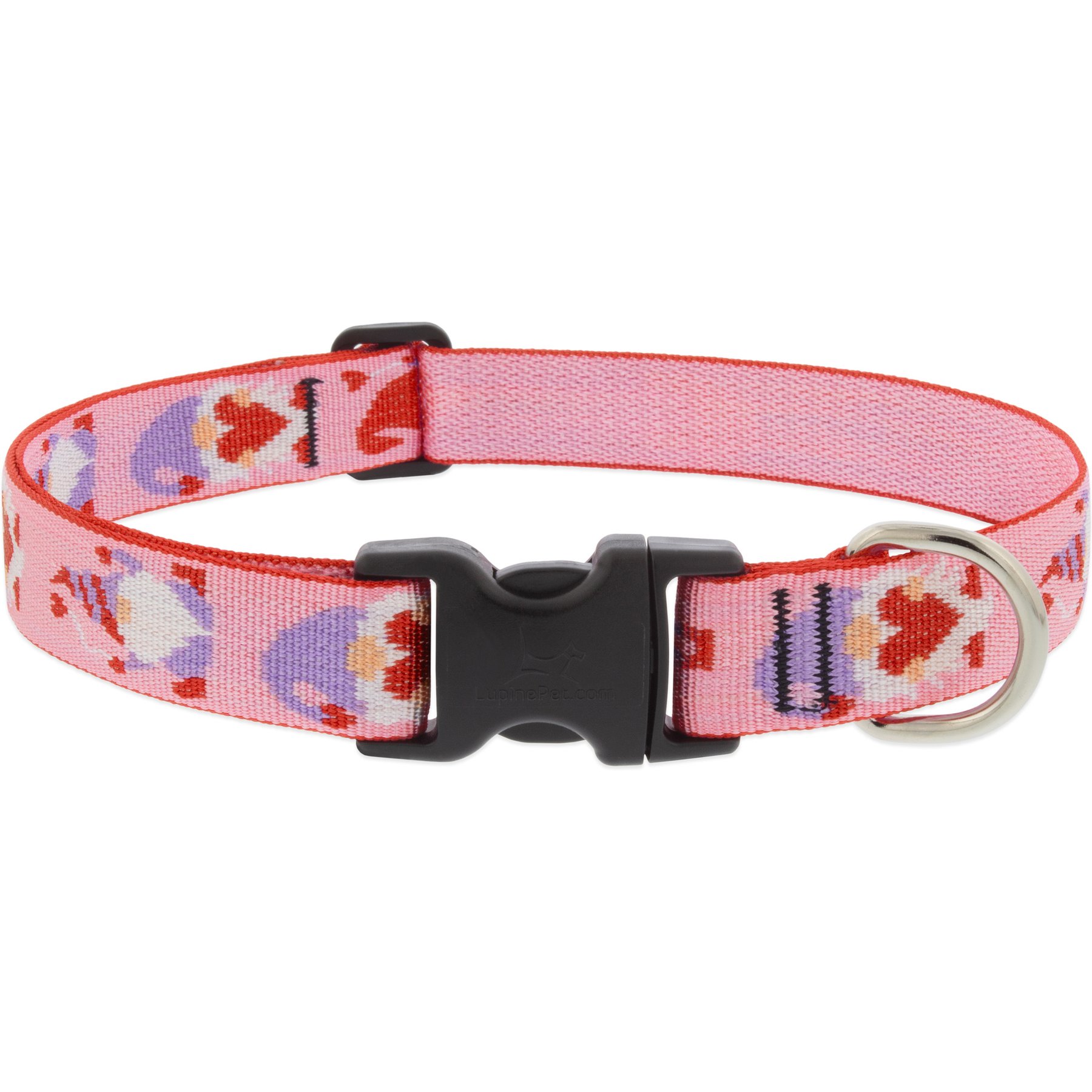 LupinePet Valentine Adjustable Nylon Dog Collar, Lovable Gnomes, Large: 16 to 28-in neck, 1-in wide