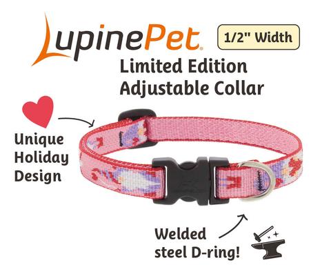 Show full view: LupinePet Valentine Adjustable Nylon Dog Collar, Lovable Gnomes, XX-Small: 6 to 9-in neck, 1/2-in wide slide 2 of 7