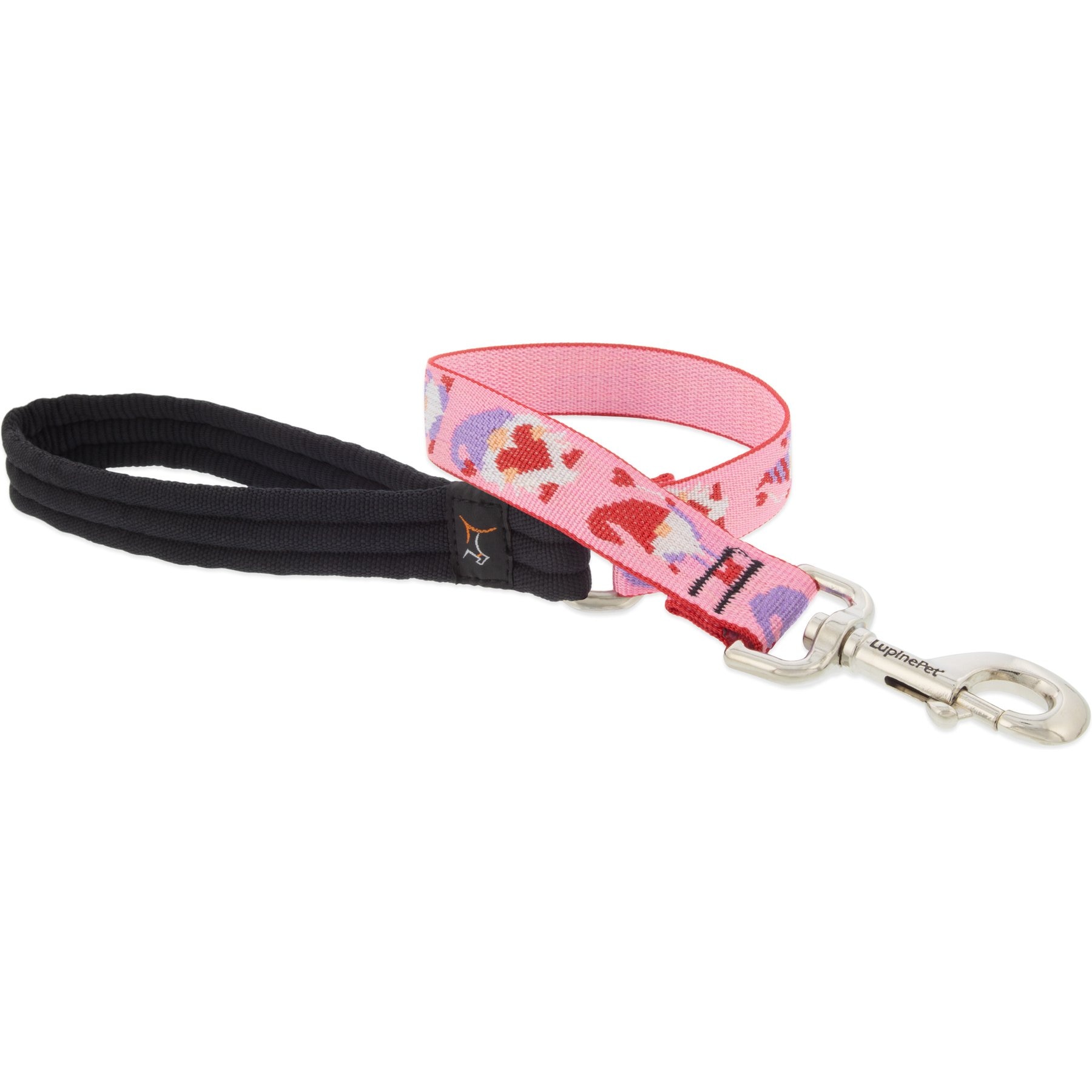LupinePet Valentine Padded Handle Dog Leash, Lovable Gnomes, Short: 2-ft long, 1-in wide