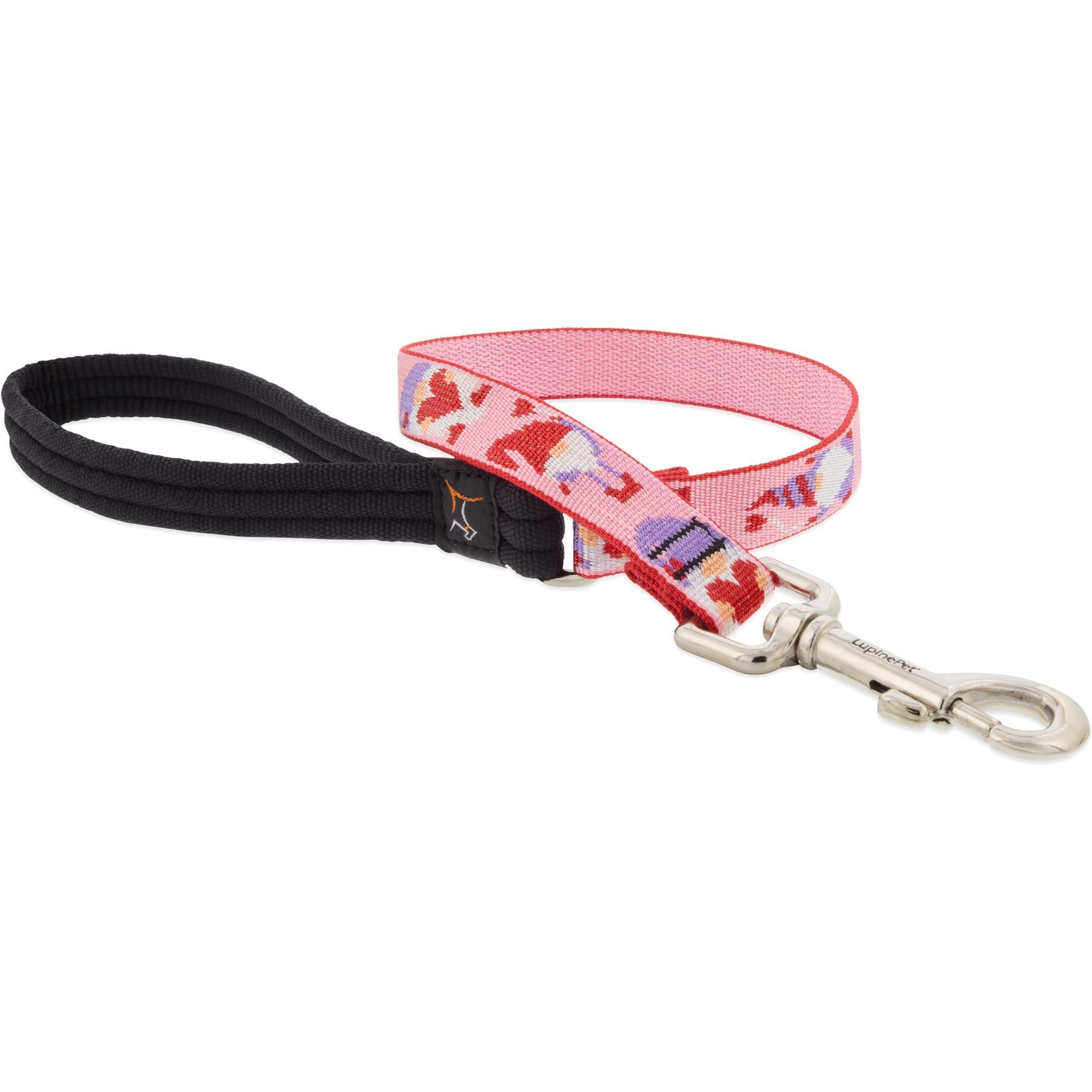 LupinePet Valentine Padded Handle Dog Leash, Lovable Gnomes, Short: 2-ft long, 3/4-in wide