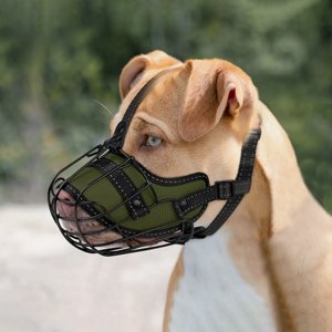 OOPSDOGGY Adjustable Nylon Metal Reflective Mask Secure Wire Basket Pitbull Dog Amstaff Soft Cage Muzzle, Green