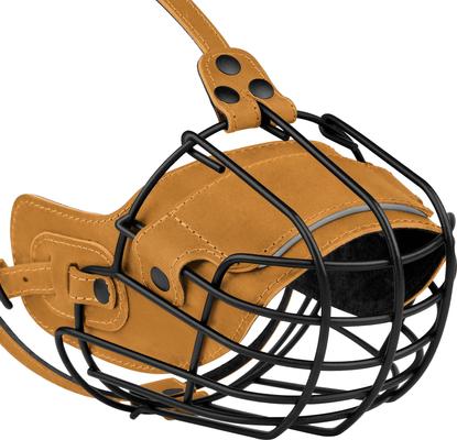Show full view: OOPSDOGGY Breathable Secure Basket Leather Metal Reflective Pitbull Dog Muzzle, Camel slide 8 of 8