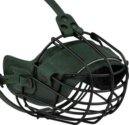 Show full view: OOPSDOGGY Breathable Secure Basket Leather Metal Reflective Pitbull Dog Muzzle, Green slide 9 of 9