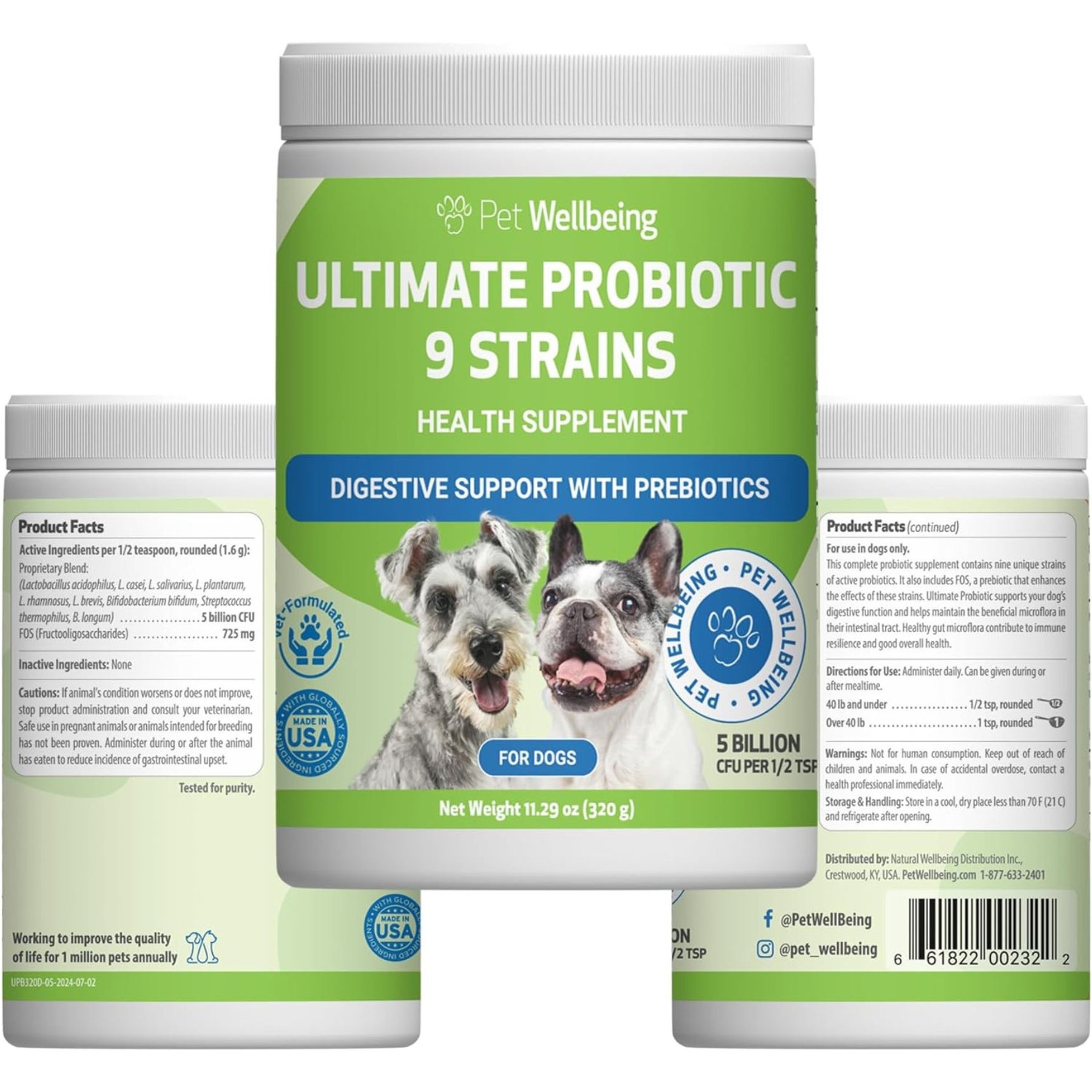 Pet Wellbeing Ultimate Probiotic Powder Digestive Supplement for Dogs, 320-g jar