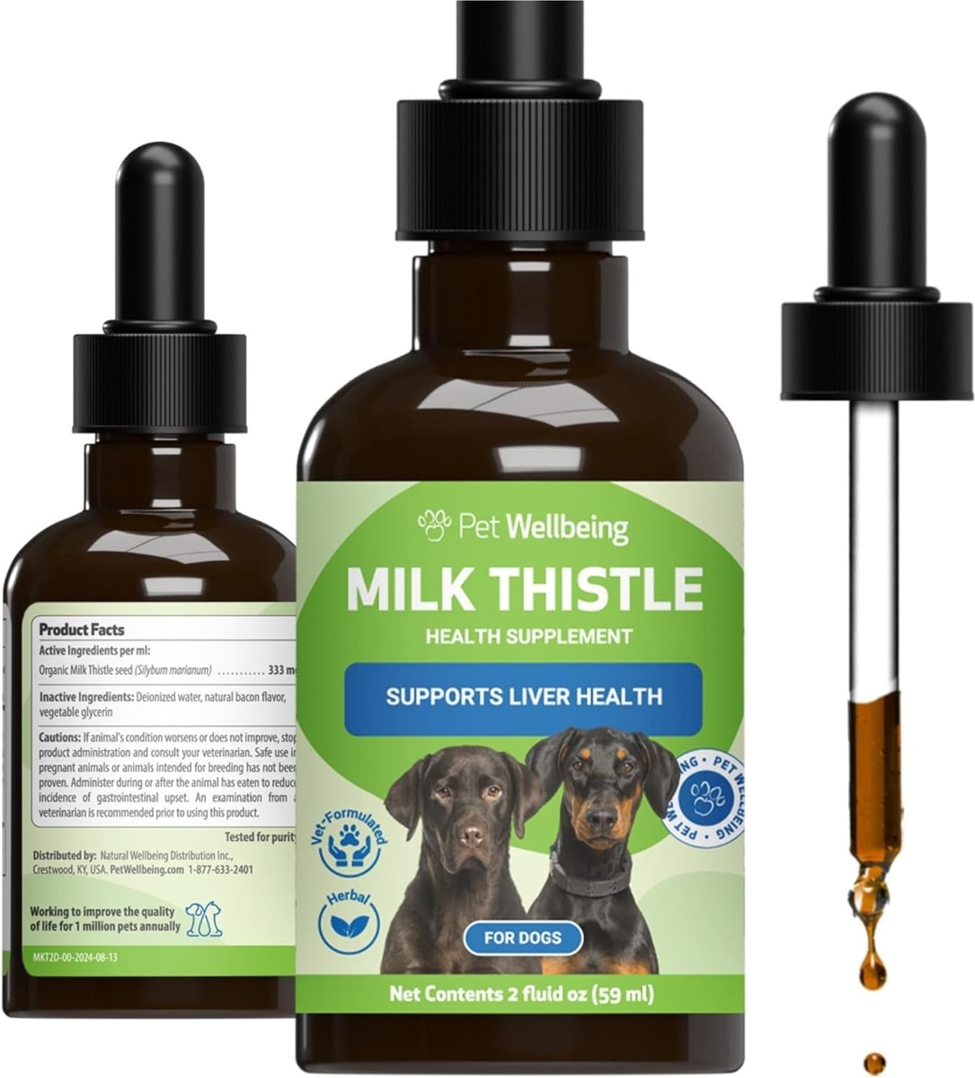 Pet Wellbeing Milk Thistle Bacon Flavored Liquid Liver Supplement for Dogs, image size:1085x1200