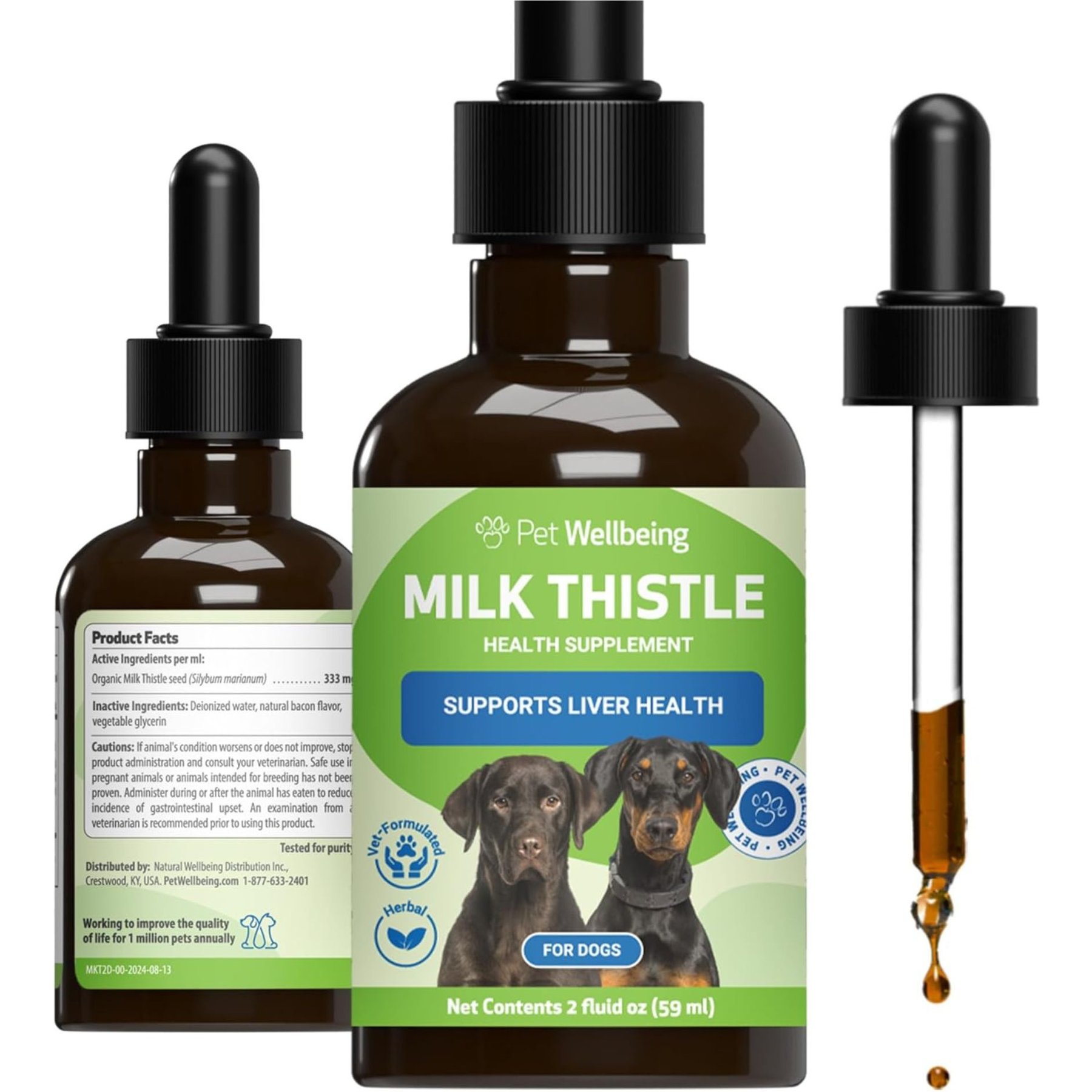 Pet Wellbeing Milk Thistle Bacon Flavored Liquid Liver Supplement for Dogs, 2-oz bottle
