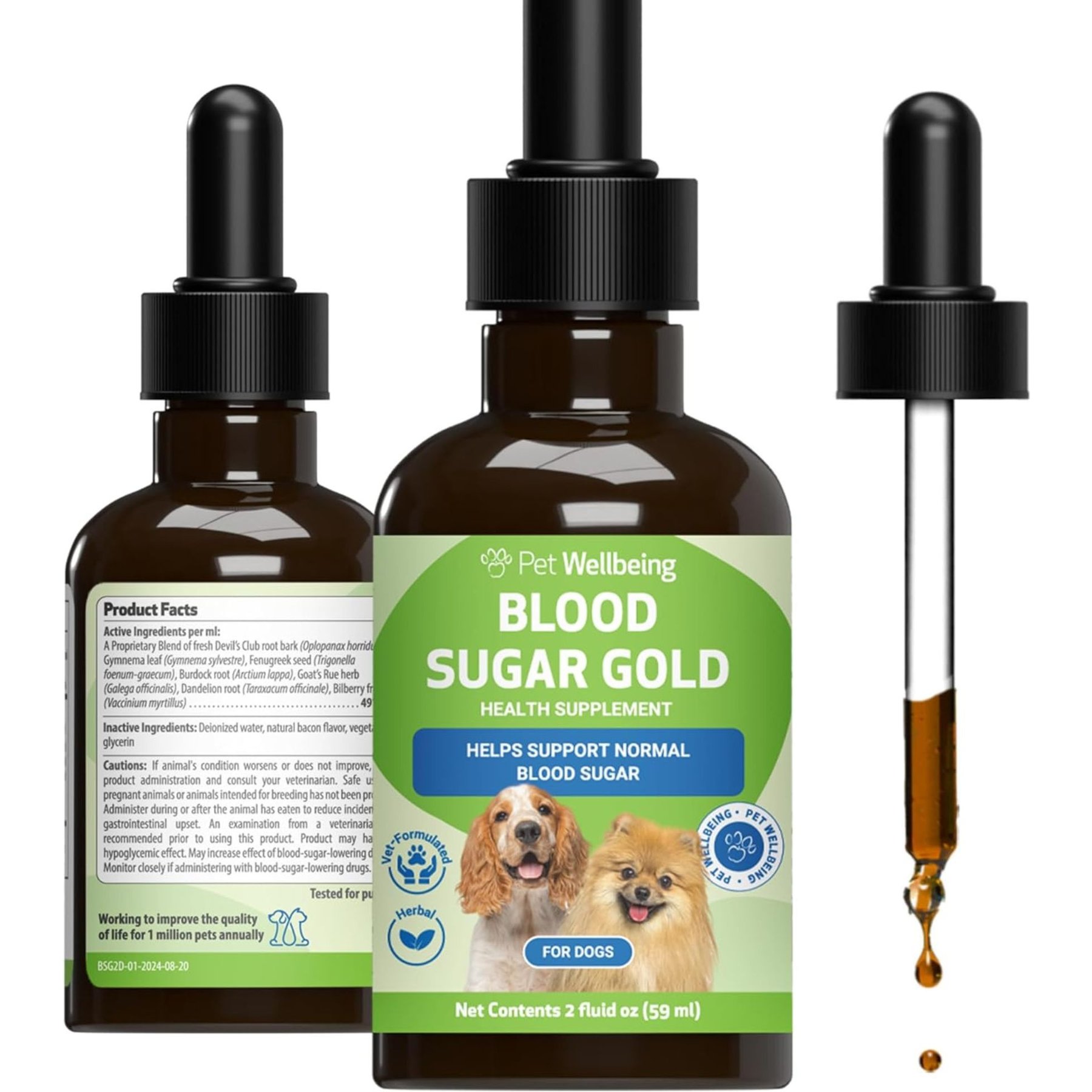 Pet Wellbeing Blood Sugar GOLD Bacon Flavored Liquid Diabetes Supplement for Dogs, 2-oz bottle