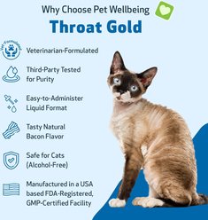 Pet Wellbeing Throat Gold Bacon Flavored Liquid Respiratory Supplement for Cats, 2-oz bottle, Blue slide 2 of 8