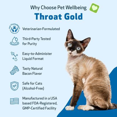 Show full view: Pet Wellbeing Throat Gold Bacon Flavored Liquid Respiratory Supplement for Cats, 2-oz bottle, Blue slide 4 of 11