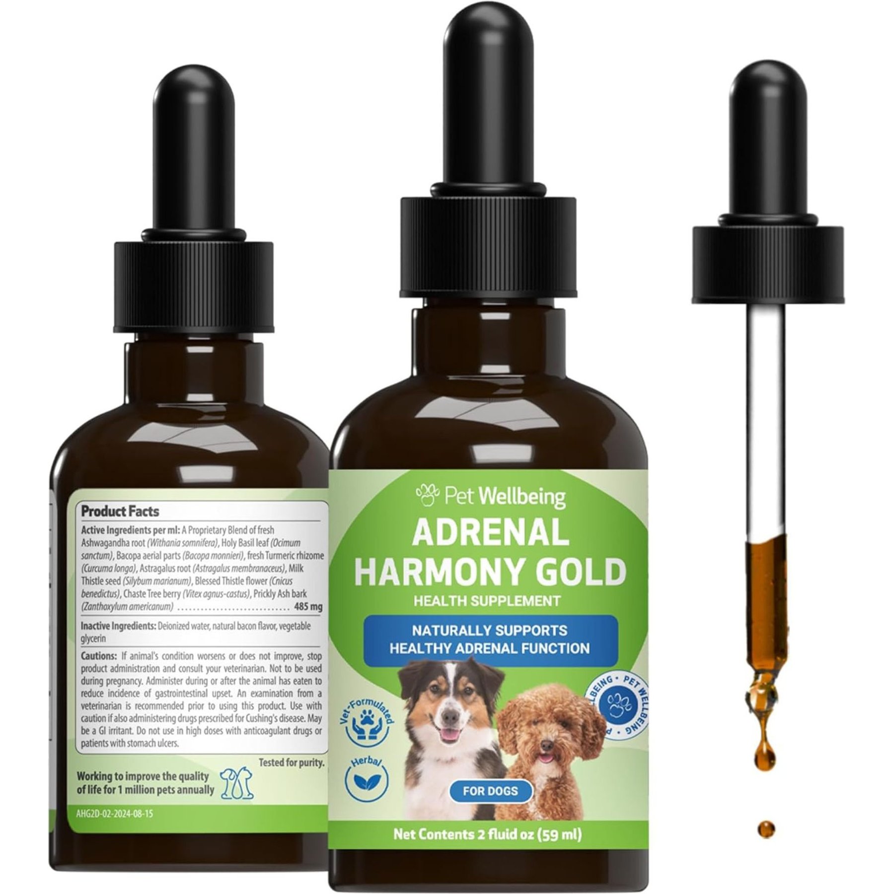 Pet Wellbeing Adrenal Harmony Gold Bacon Flavored Liquid Supplement for Dogs, 2-oz bottle