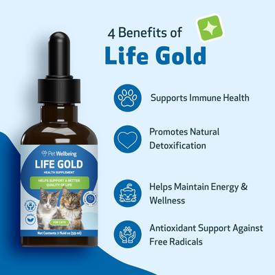 Show full view: Pet Wellbeing Life GOLD Bacon Flavored Liquid Immune Supplement for Cats, 2-oz bottle slide 5 of 11