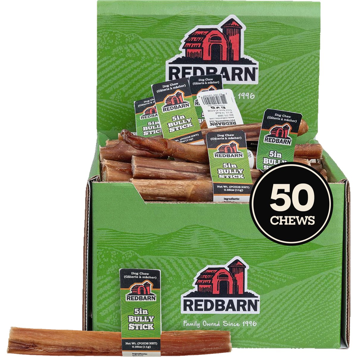 Redbarn Premium 5" Bully Stick Dog Treat, case of 50