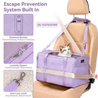 Show full view: Petsfit Airline Approved Dog & Cat Carrier Bag with Patent Safe Buckles, Purple, Medium: 18 x 11 x 11-in slide 4 of 9