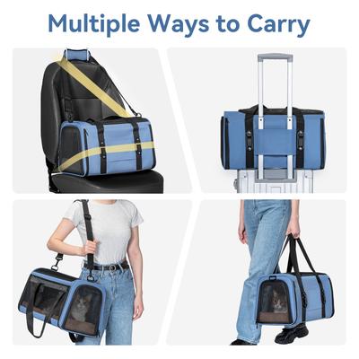 Show full view: Petsfit Airline Approved Dog & Cat Carrier Bag with Patent Safe Buckles, Blue, Large: 19 x 12 x 12-in slide 8 of 9