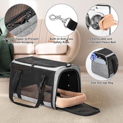 Show full view: Petsfit Airline Approved Dog & Cat Carrier Bag with Patent Safe Buckles, Grey, Medium: 18 x 11 x 11-in slide 6 of 9