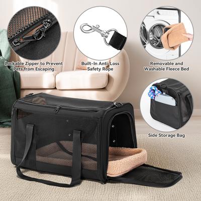 Show full view: Petsfit Airline Approved Dog & Cat Carrier Bag with Patent Safe Buckles, Black, Medium: 18 x 11 x 11-in slide 7 of 10