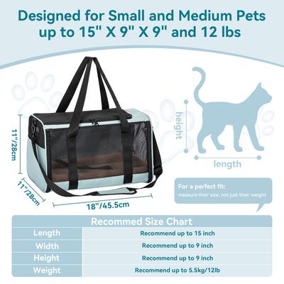 Show full view: Petsfit Airline Approved Dog & Cat Carrier Bag with Patent Safe Buckles, Cyan Blue, Medium: 18 x 11 x 11-in slide 3 of 8