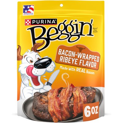 Beggin' Beggin' Bacon Wrapped Ribeye Jerky Dog Treats, 6-oz pouch