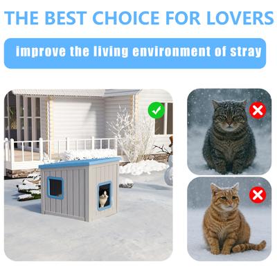 Show full view: Yafylly Outdoor Sloped Roof Cat House, Blue slide 4 of 8