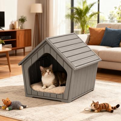 Show full view: Yafylly Indoor Cabin Style Cat House, Light Beige slide 6 of 9