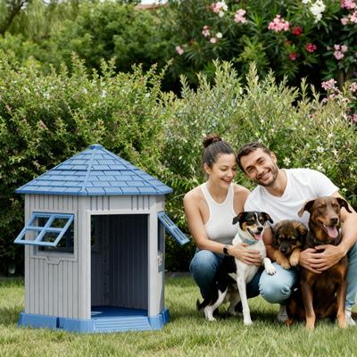 Show full view: Yafylly Hexagonal Outdoor Dog House, Blue slide 6 of 9