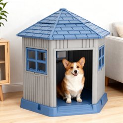 Yafylly Hexagonal Outdoor Dog House, Blue
