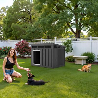 Show full view: Yafylly Durable Outdoor & Indoor Slanted Roof Dog House, Black slide 2 of 7