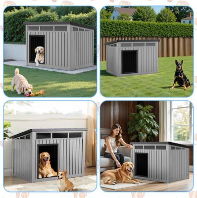 Show full view: Yafylly Durable Outdoor & Indoor Slanted Roof Dog House, Gray slide 5 of 7