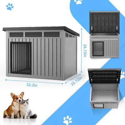 Show full view: Yafylly Durable Outdoor & Indoor Slanted Roof Dog House, Gray slide 3 of 7
