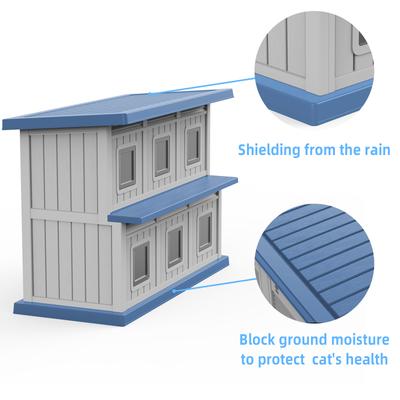 Show full view: Yafylly Double-Decker 6 Room Outdoor Cat House, Gray & Blue slide 8 of 8