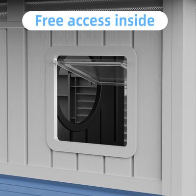 Show full view: Yafylly Double-Decker 6 Room Outdoor Cat House, Gray & Blue slide 2 of 8