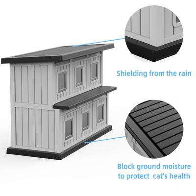 Show full view: Yafylly Double-Decker 6 Room Outdoor Cat House, Gray & Black slide 8 of 9