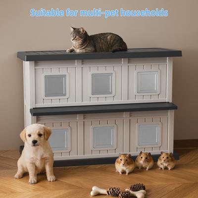 Show full view: Yafylly Double-Decker 6 Room Outdoor Cat House, Gray & Black slide 6 of 9