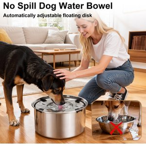 Casfuy Spill Proof Stainless Steel with Non-Skid Base Dog Water Bowl, X-Large: 5.6-L