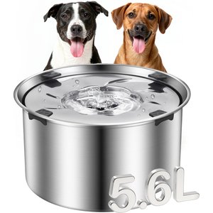 Casfuy Spill Proof Stainless Steel with Non-Skid Base Dog Water Bowl, X-Large: 5.6-L